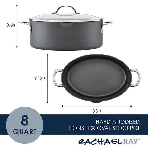 Rachael Ray pasta pot with tempered glass lid keeping heat in for even cooking