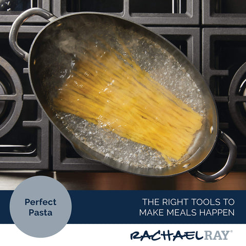 Rachael Ray pot in use boiling whole spaghetti to keep noodles intact