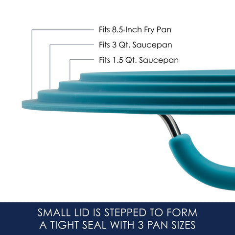 Rachael Ray saucepan with stepped-edge lid illustrating universal fit and seal