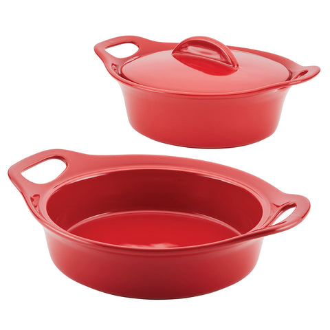 Rachael Ray baker next to spoon for scale, shows practical serving size