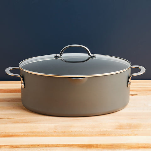 Rachael Ray pot beside wooden spoon to show scale and usable capacity