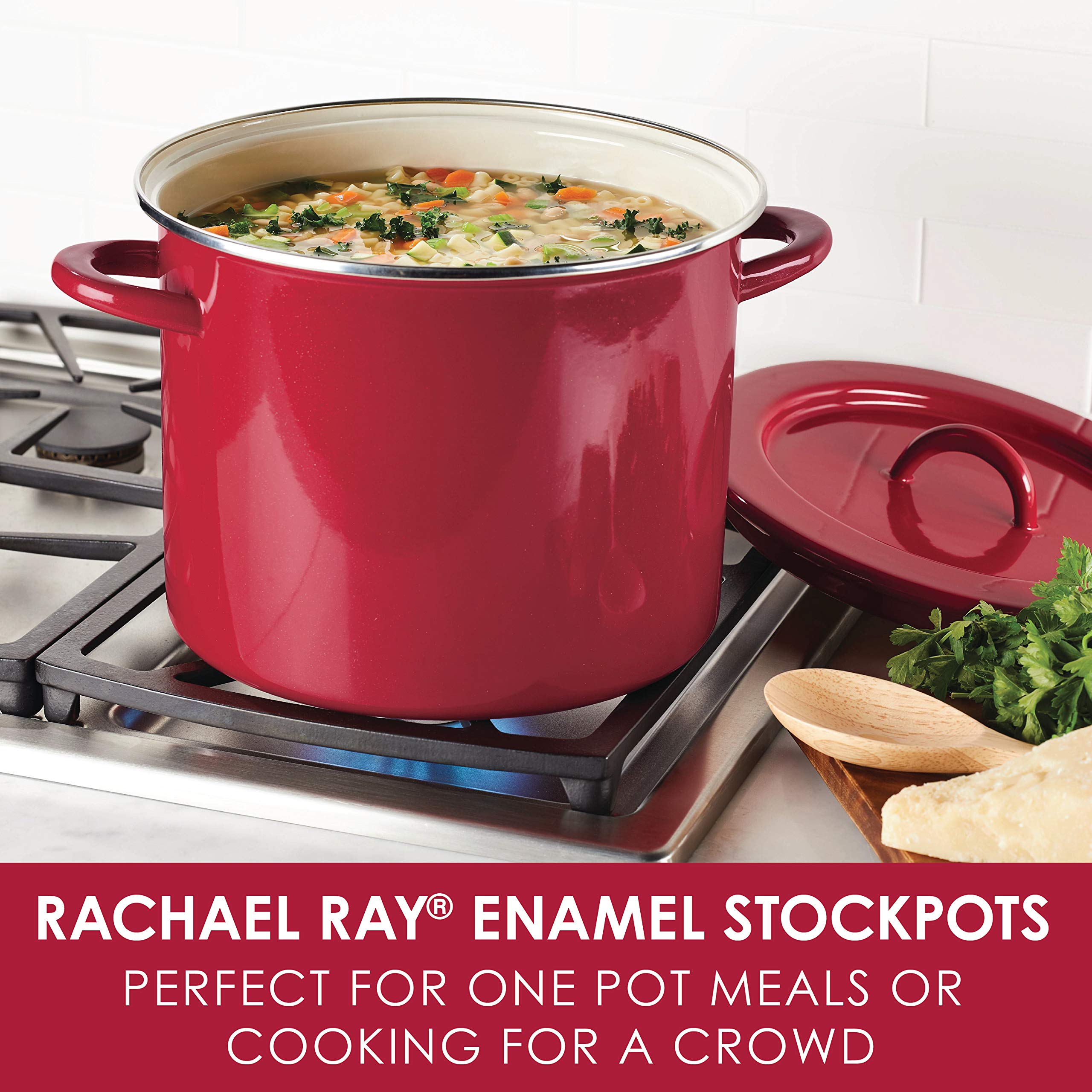 Rachael Ray stockpot lid tight fit retaining steam and enhancing flavor