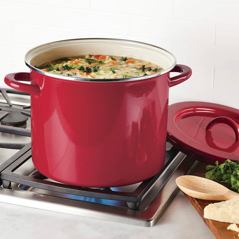 Rachael Ray stockpot next to common items showing true 12‑quart scale