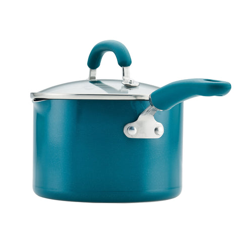 Rachael Ray saucepan pouring and straining pasta directly for easy draining