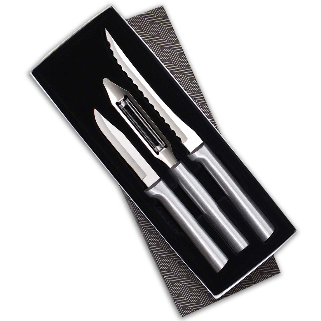 RADA front packaging showing the three-piece silver gift set and easy gifting