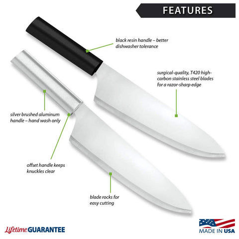 RADA blade closeup highlighting T420 high-carbon stainless edge for lasting sharpness