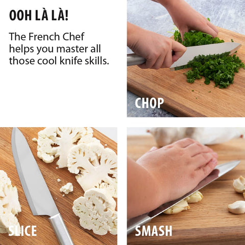 RADA knife chopping vegetables demonstrating rocking motion for faster prep