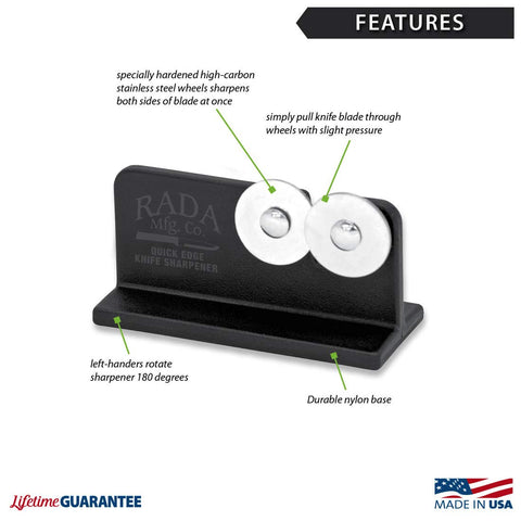 Rada Quick Edge close-up of hardened stainless steel wheels for consistent sharpening