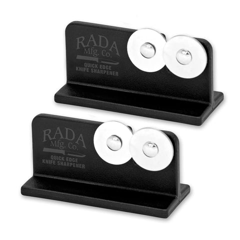 Rada Quick Edge front view showing compact sharpener and easy-grip benefit