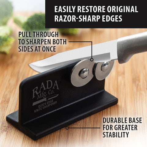Rada Quick Edge held in hand demonstrating compact size and portable convenience