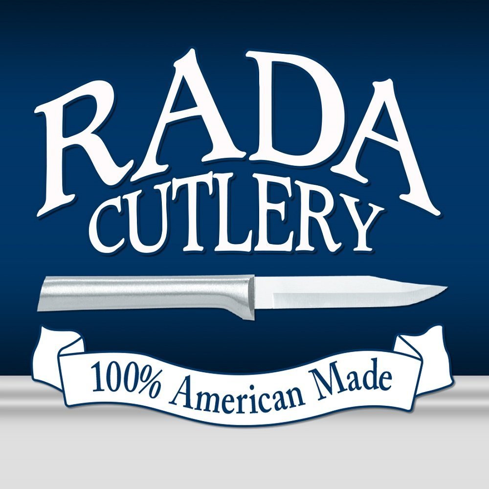 Wooden oak block label with Rada and made in USA mark showing trusted domestic quality