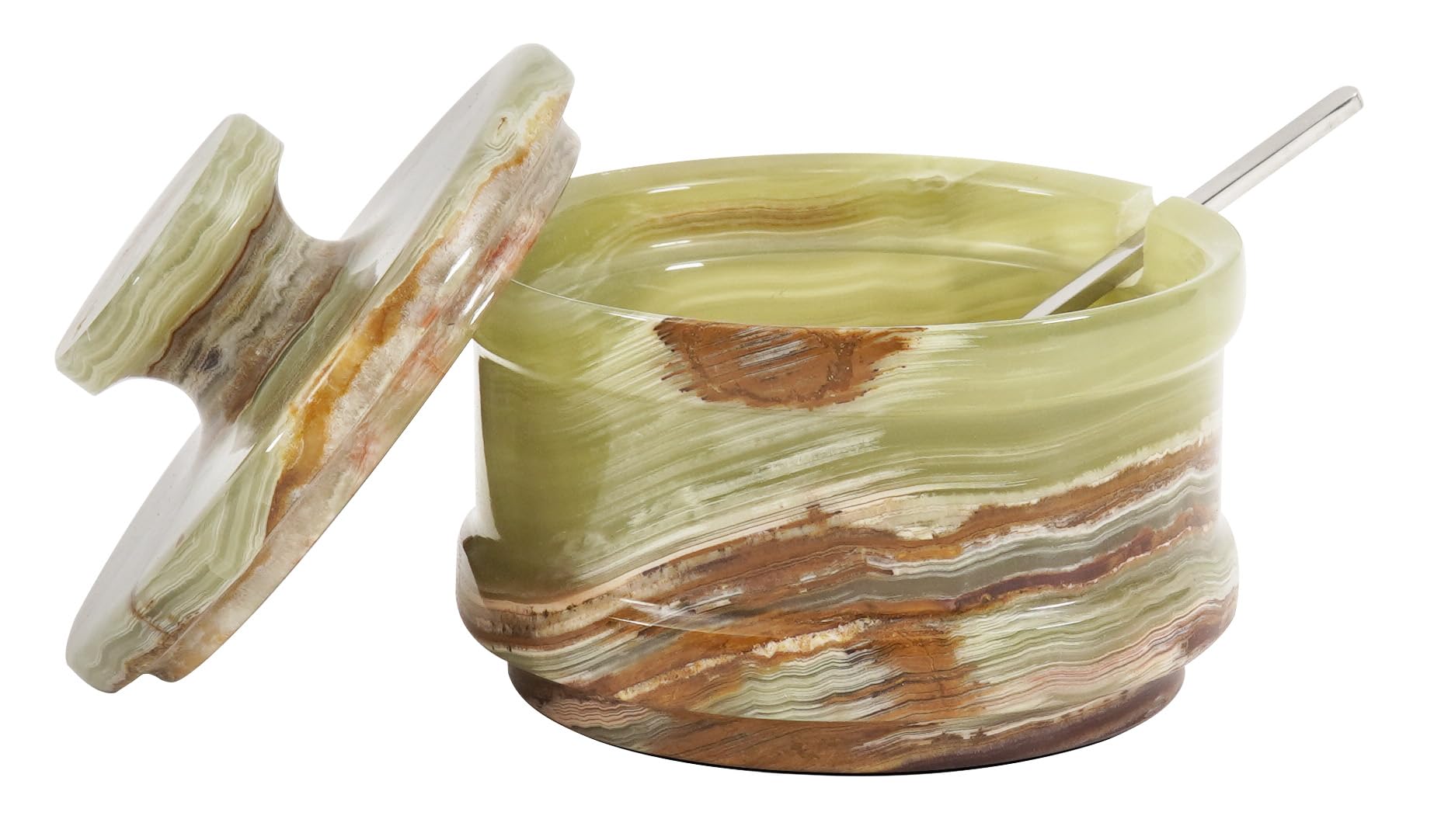 Radicaln marble salt cellar front view showing compact design and elegant storage