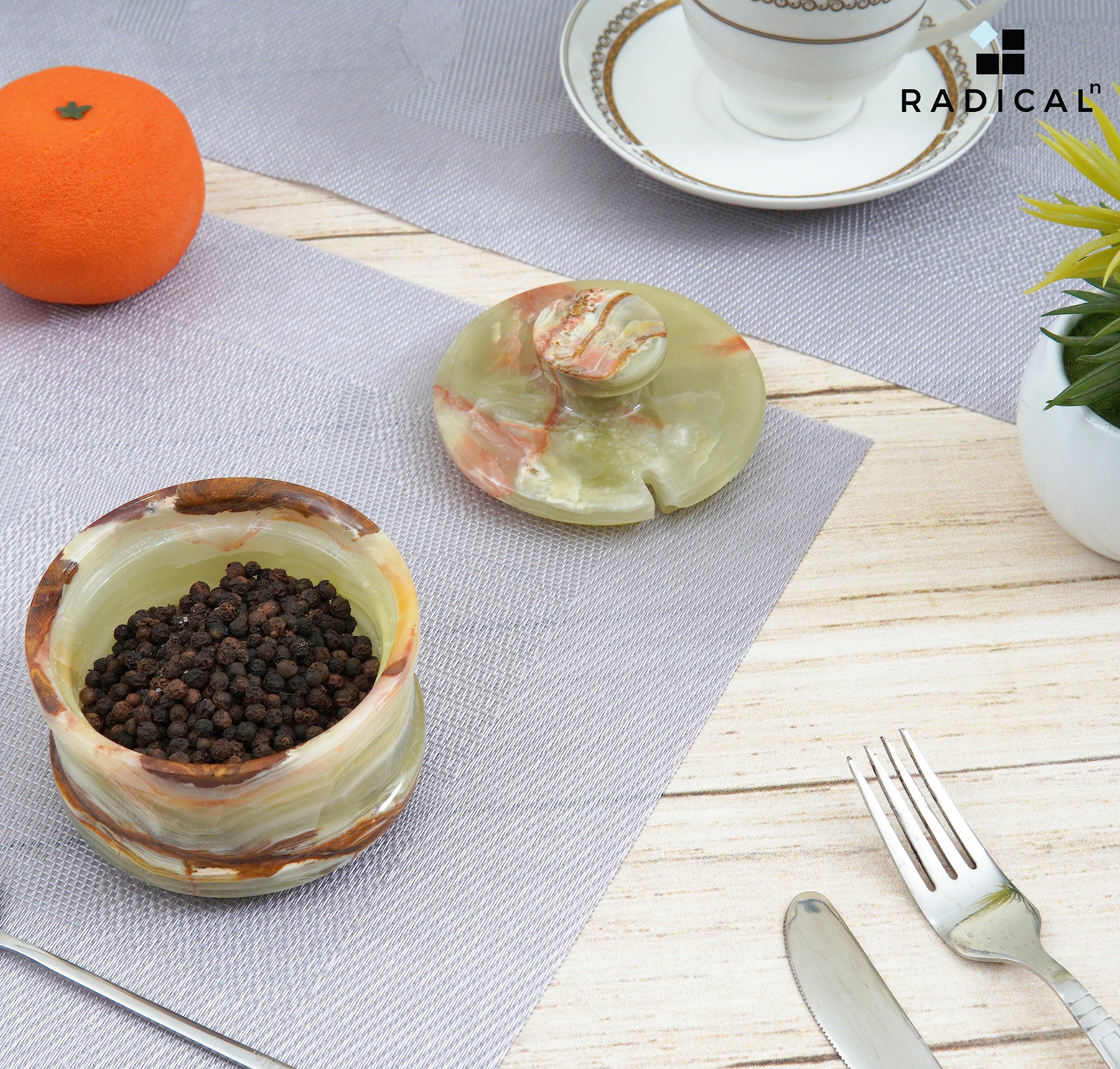 Radicaln salt cellar on kitchen countertop illustrating convenient everyday use