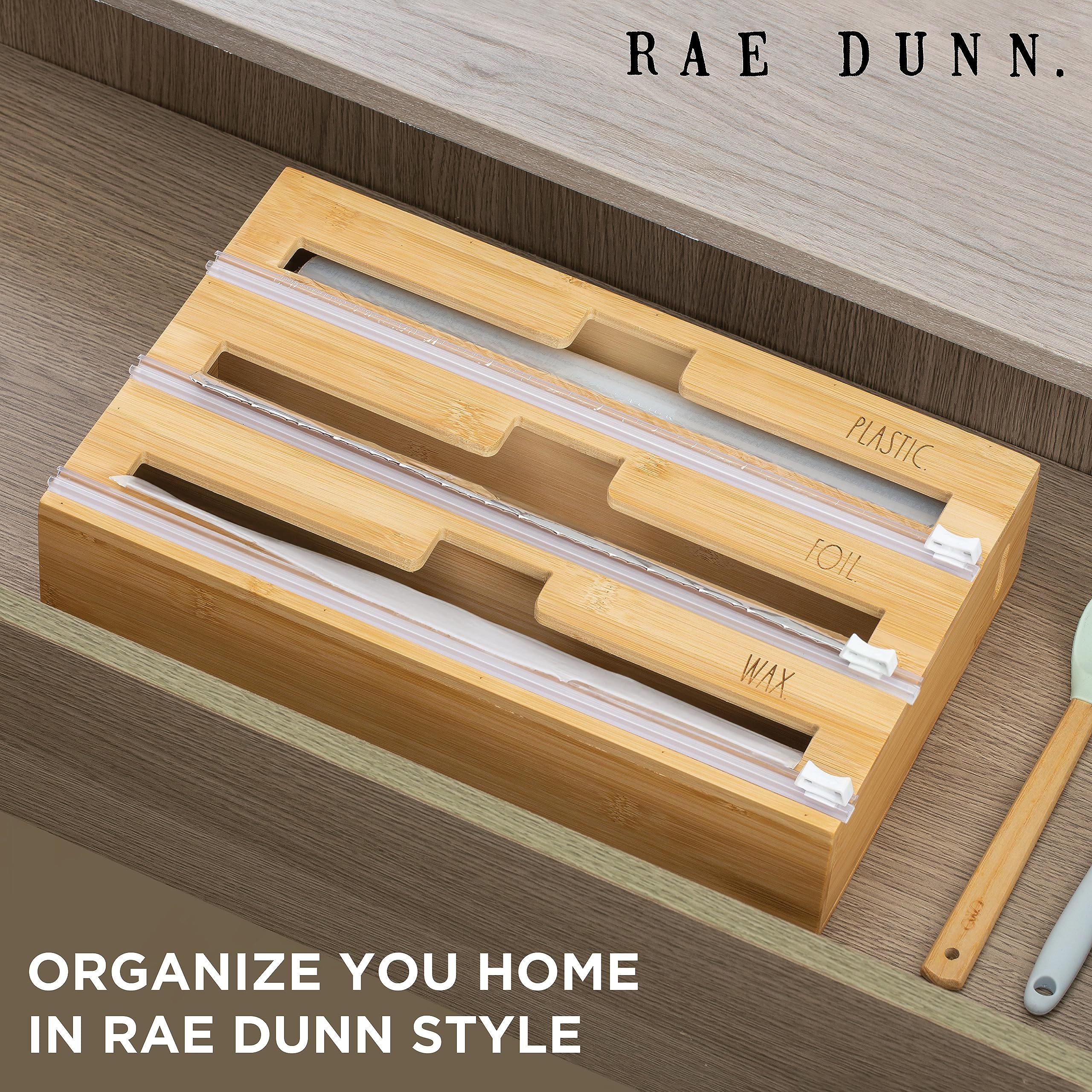Rae Dunn close-up of compartment edges and smooth bamboo finish showing durable detail