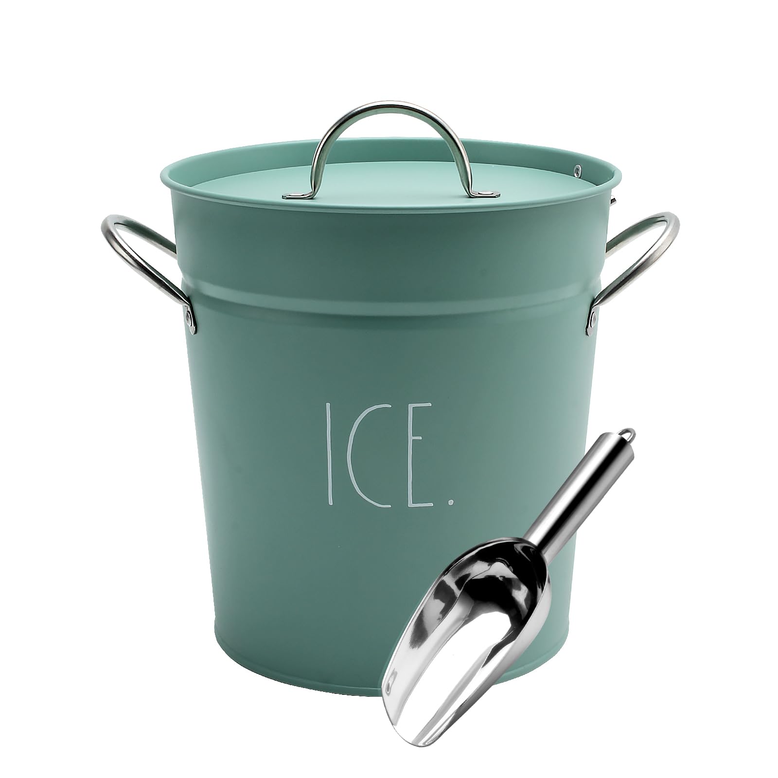 Rae Dunn sage ice bucket front view showing elegant finish and serving-ready look