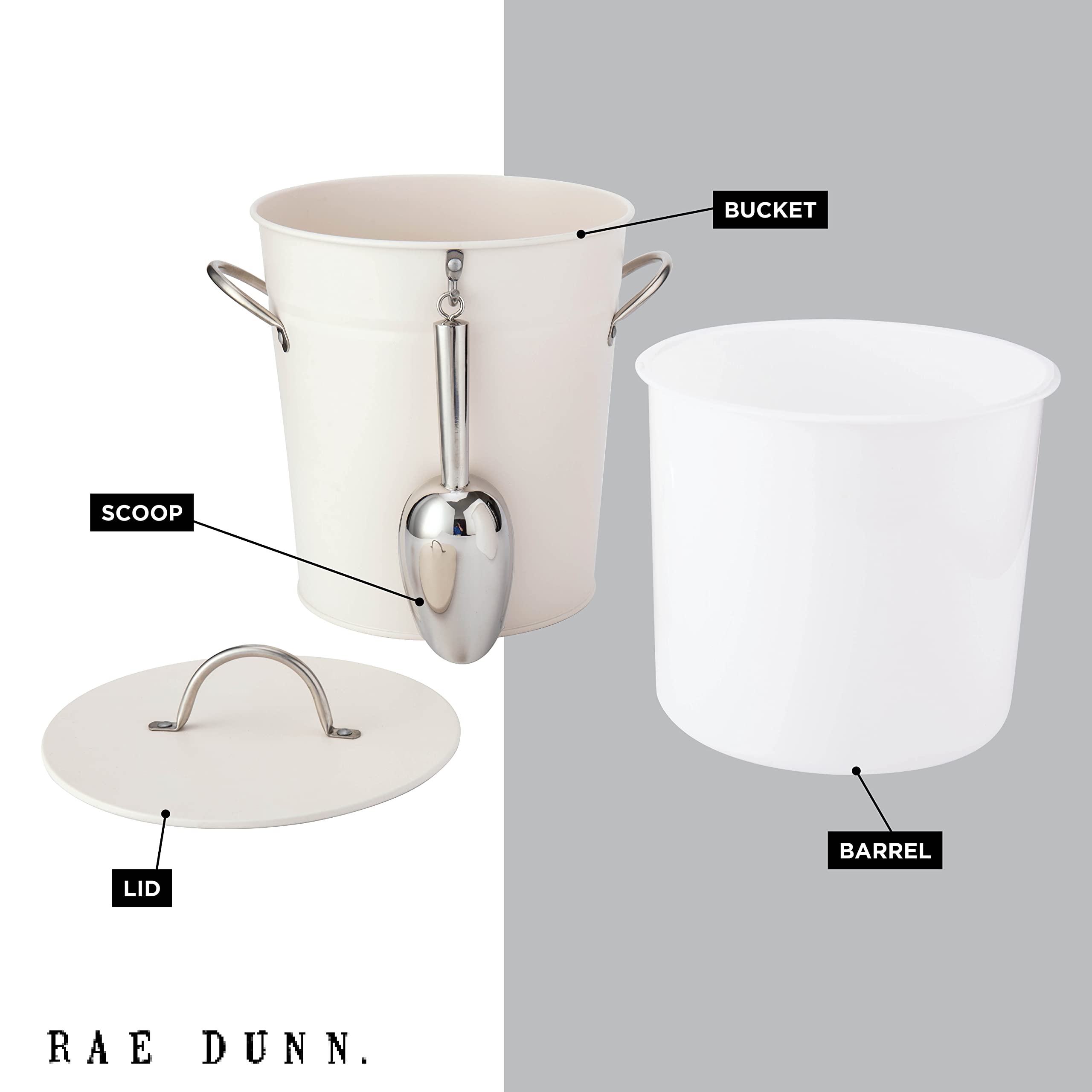 Rae Dunn ice bucket with lid closed highlighting protective seal benefit
