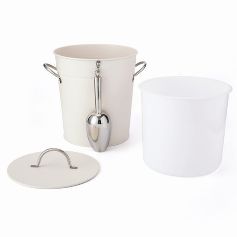 Rae Dunn ice bucket used at picnic showing portable entertaining convenience