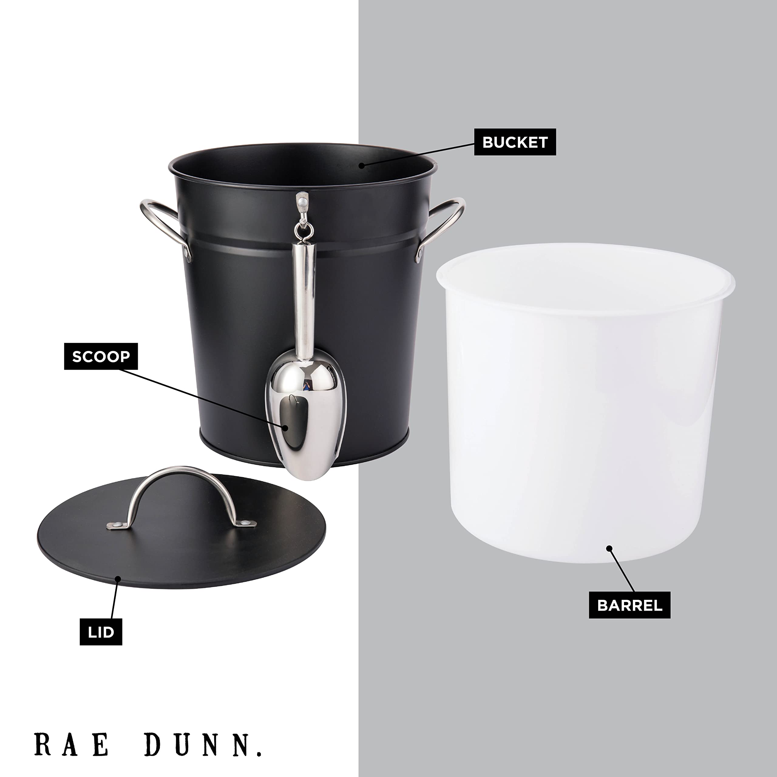Rae Dunn ice bucket with lid closed protecting ice and reducing melt