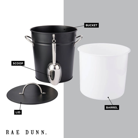 Rae Dunn ice bucket with lid closed protecting ice and reducing melt