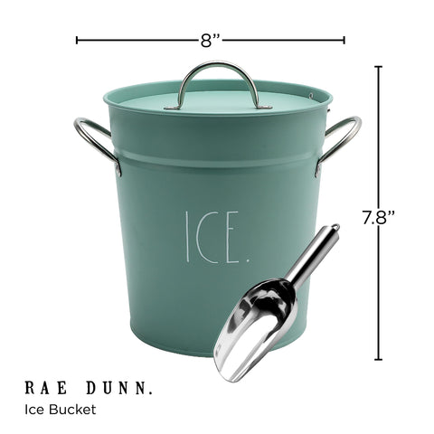 Rae Dunn ice bucket with lid closed keeping ice protected and reducing melt