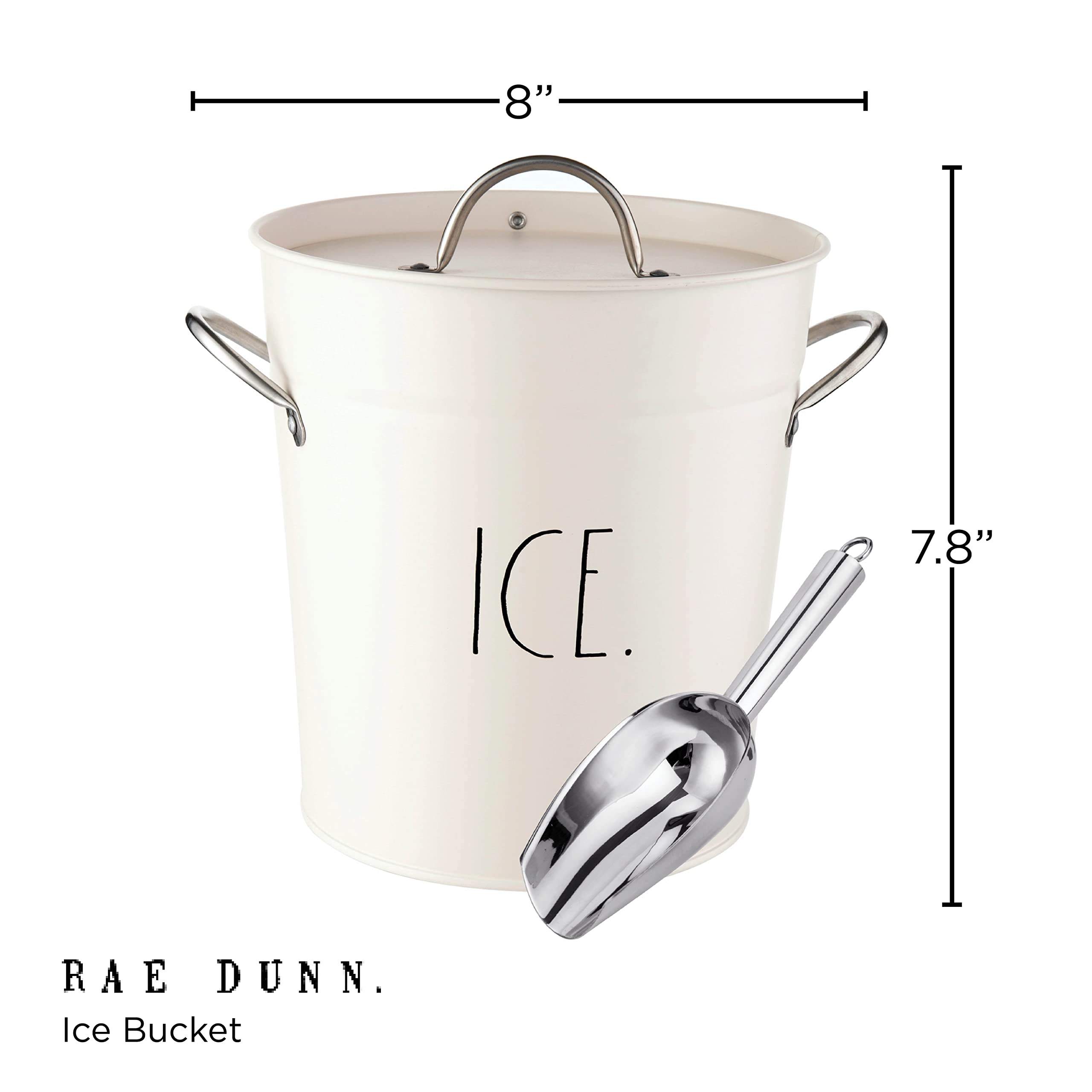 Rae Dunn ice bucket with scoop inside demonstrates easy portioning advantage