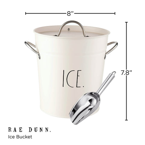 Rae Dunn ice bucket with scoop inside demonstrates easy portioning advantage