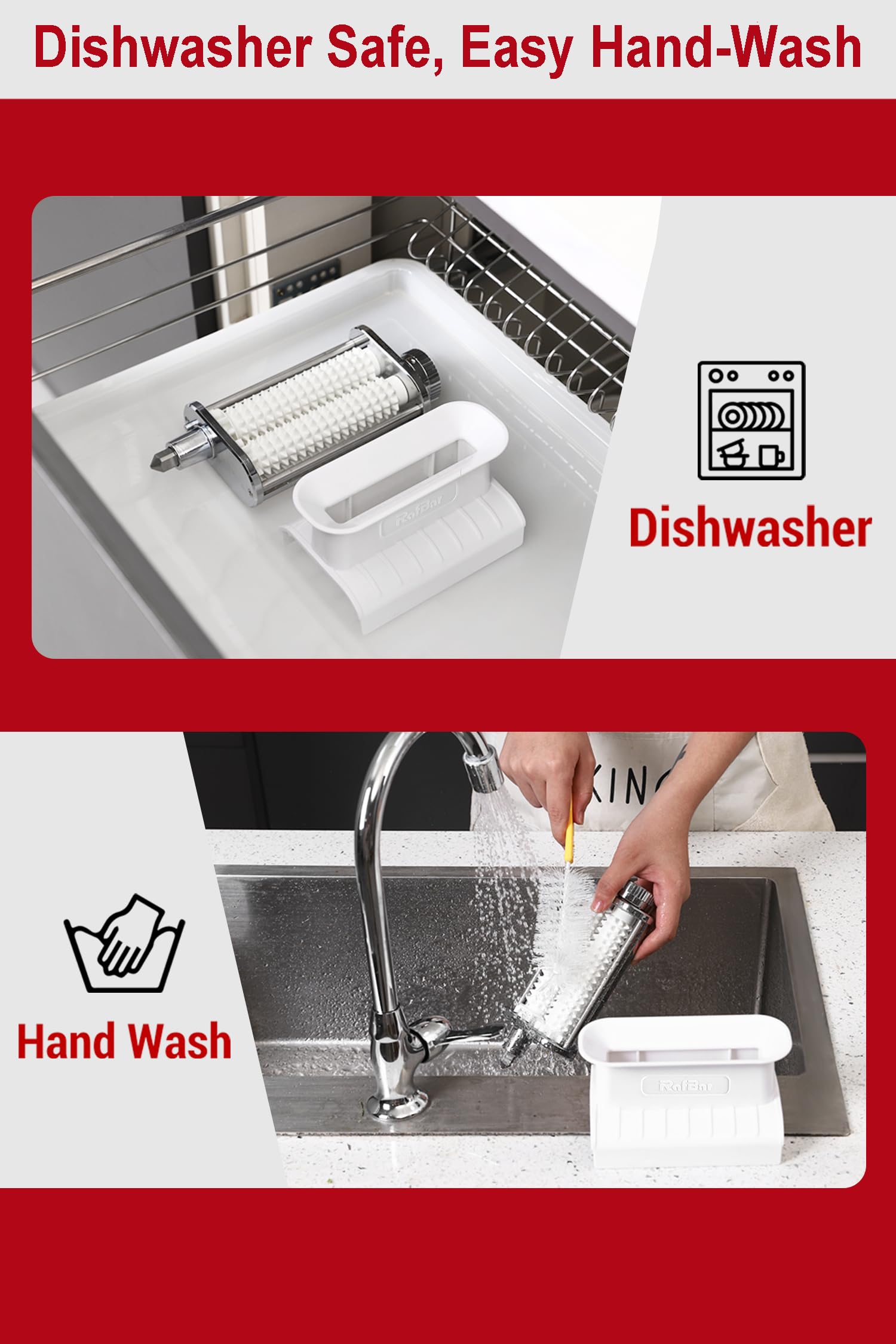 RAFBAR detachable tray and rollers removed for easy cleaning and dishwasher use
