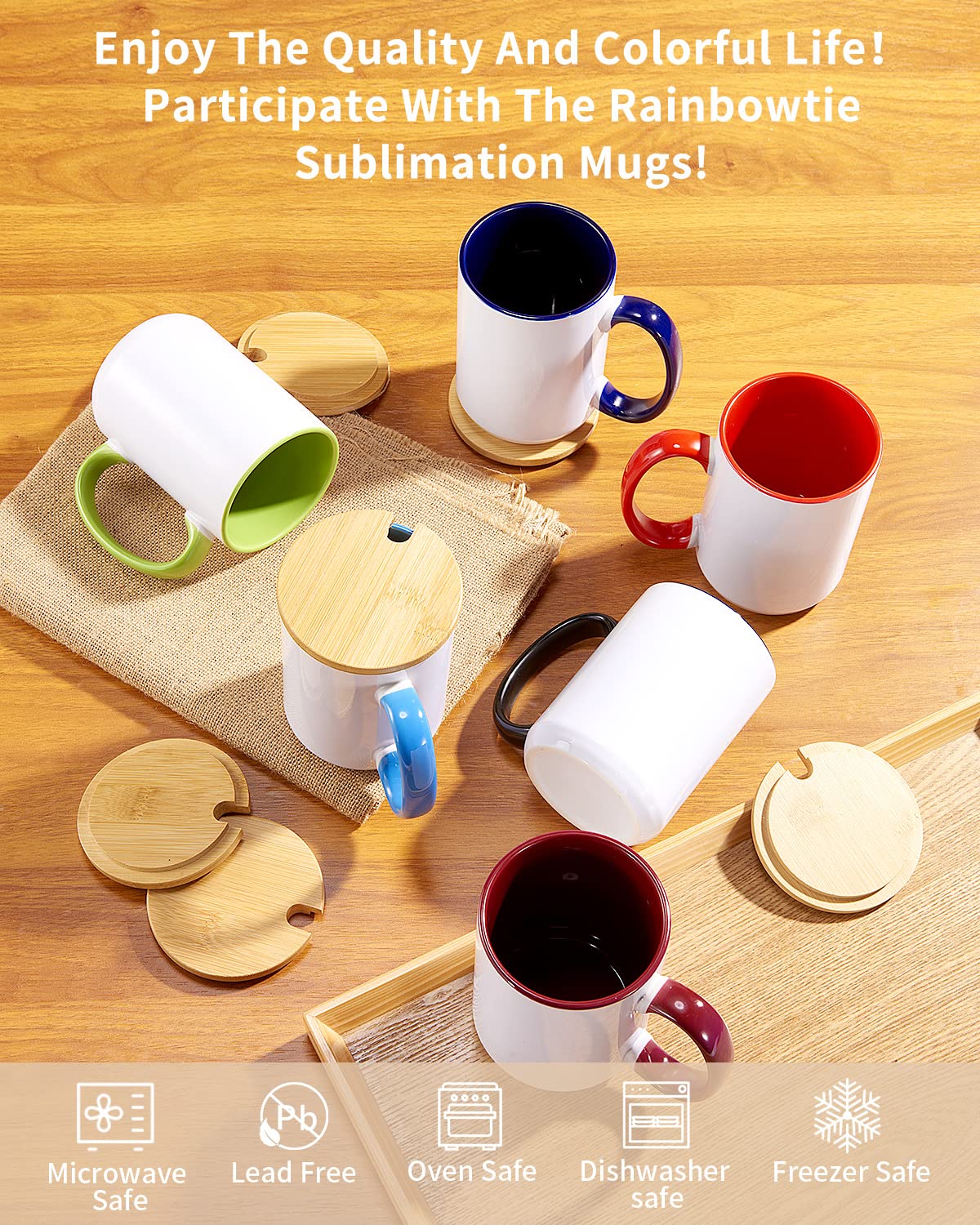 RAINBOWTIE arranged mugs showing six interior colors for design options