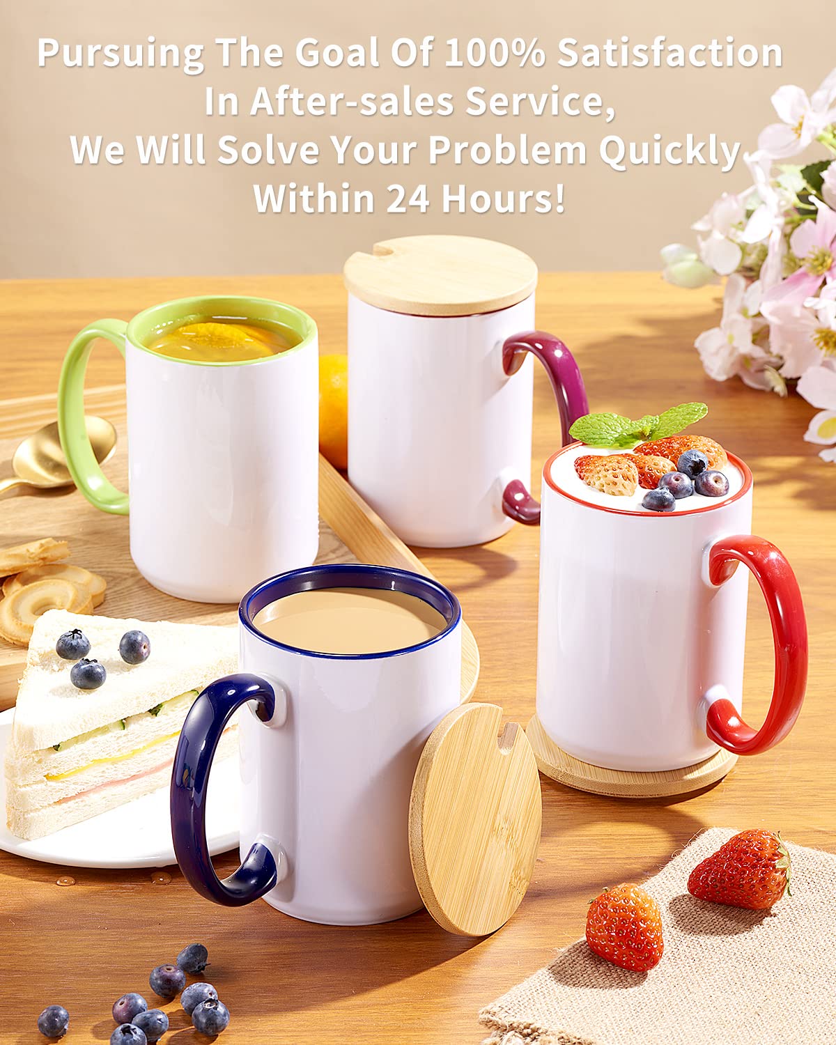 RAINBOWTIE mug next to ruler showing 15oz capacity and size clarity