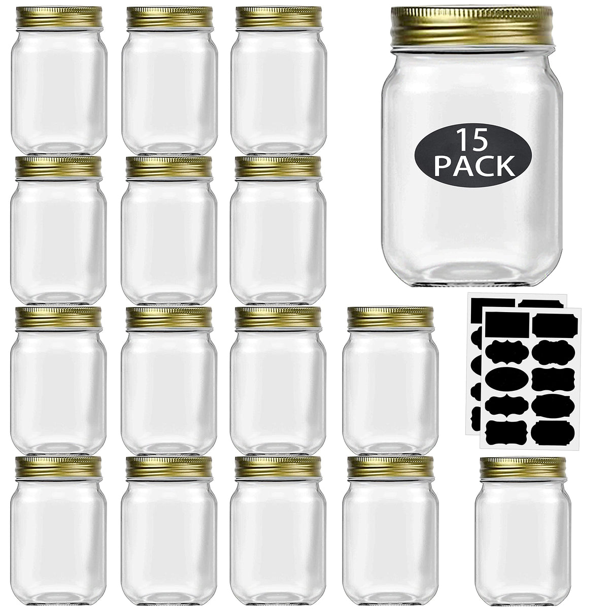 Rainforce front packaging showing 15 jars and gold lids for pantry organization