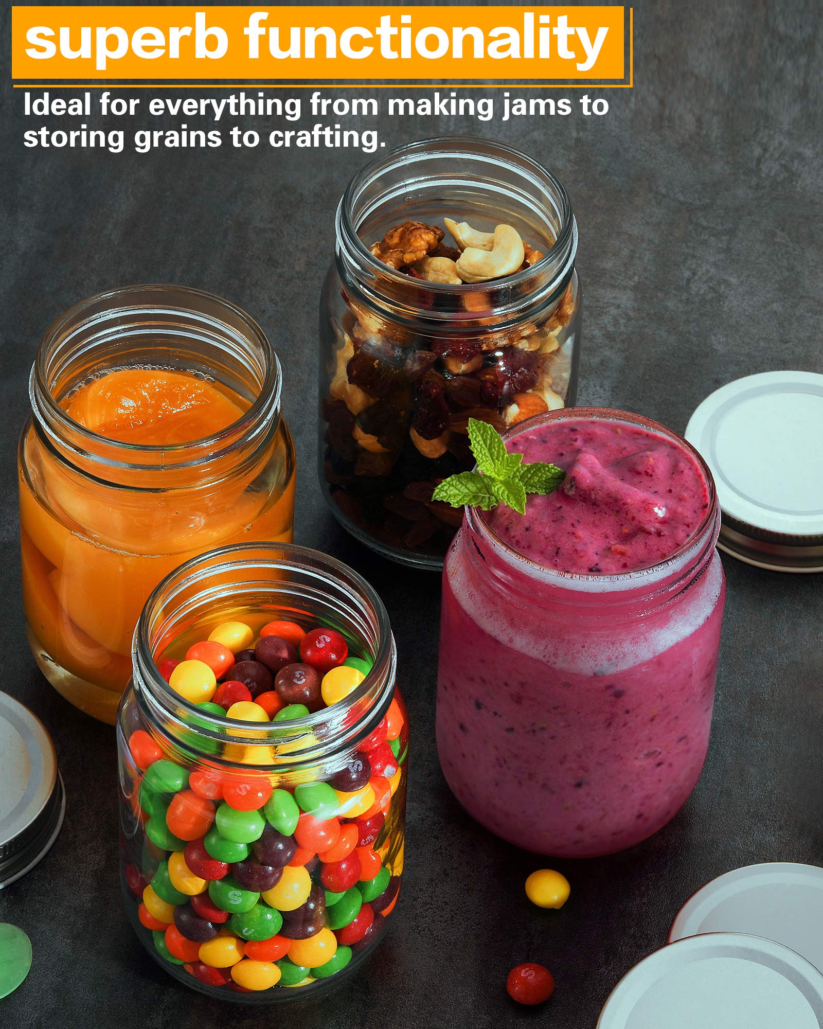 Rainforce jar beside apple showing 16 oz size and practical portioning