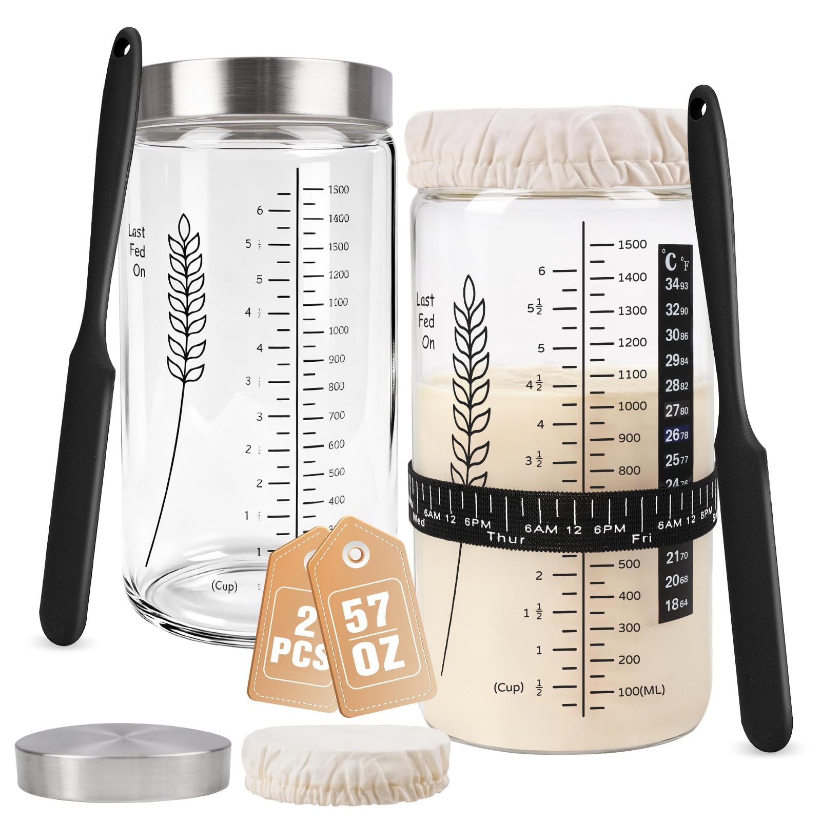 Rakovar front view of two jars showing capacity and lids, clear monitoring