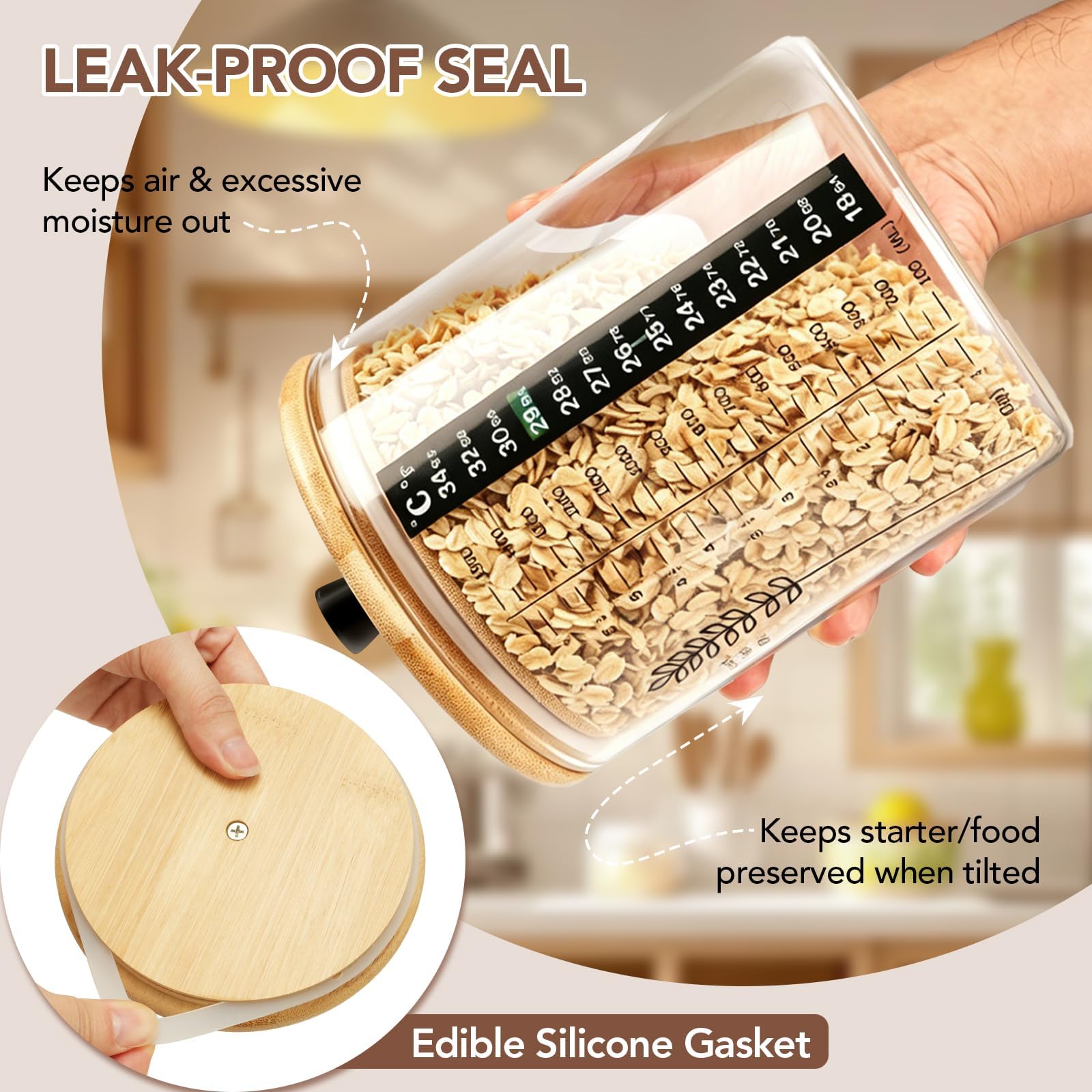 rakovar in use feeding starter demonstrating tidy, spill-free stirring