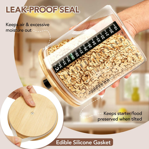 rakovar in use feeding starter demonstrating tidy, spill-free stirring
