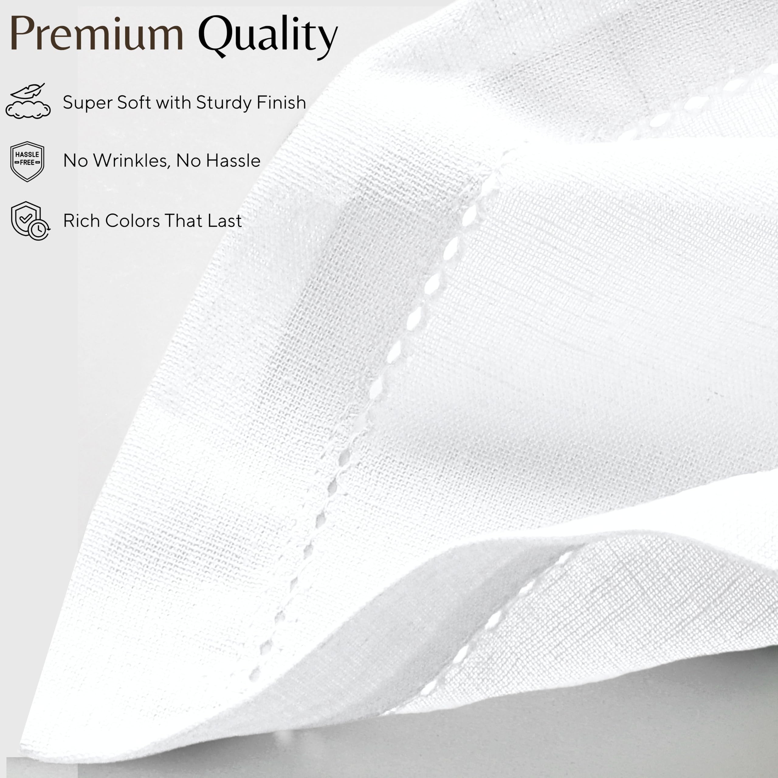 Ramanta Home care label and folded napkin demonstrating easy machine-washable benefit