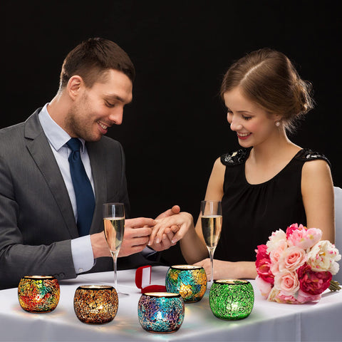 Rancco lit tealight holder casting colorful reflections and creating cozy ambiance