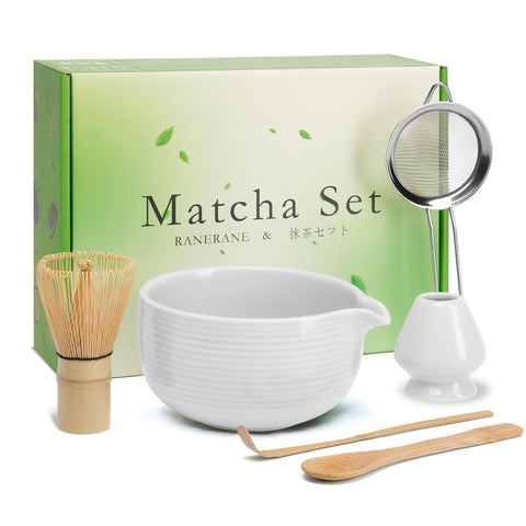 RANERANE ceramic matcha bowl front view shows stable base and spout for precise pouring