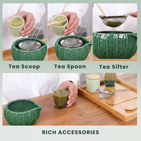 RANERANE matcha set in use with person whisking for effortless preparation