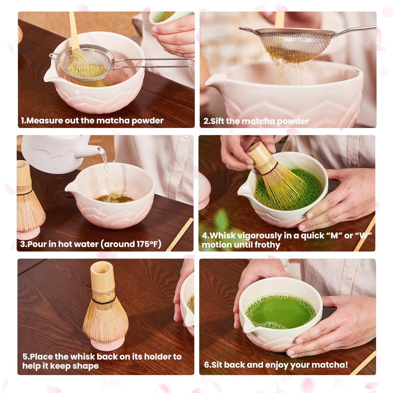 RANERANE matcha bowl held in hand to show scale and comfortable serving size