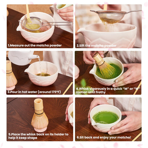 RANERANE matcha bowl held in hand to show scale and comfortable serving size