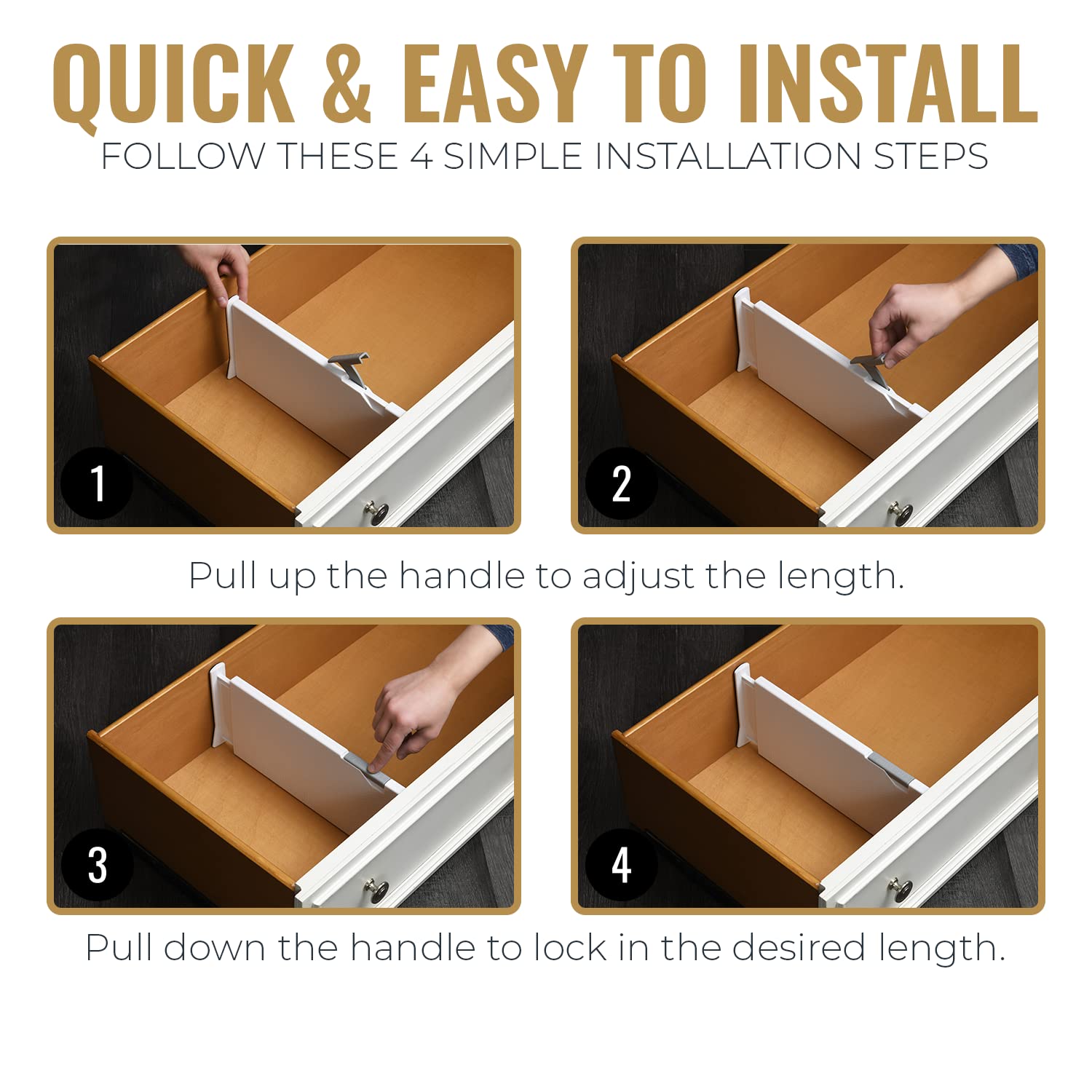 RAPTUROUS divider expanded inside deep dresser drawer showing taller 6-inch organization benefit