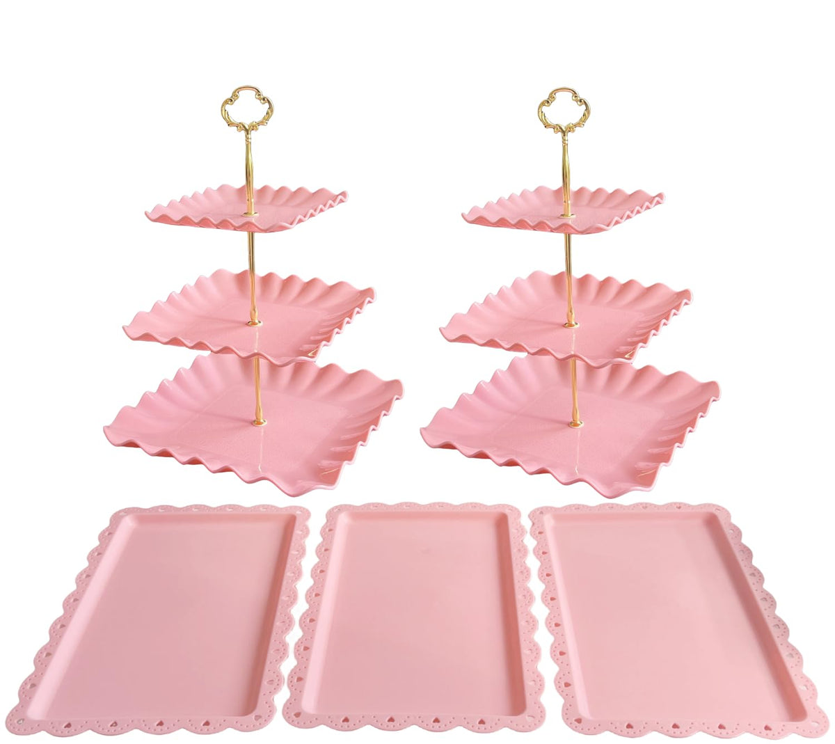 RAUVOLFIA pink cupcake stand front view showcasing elegant tiers and space-saving design