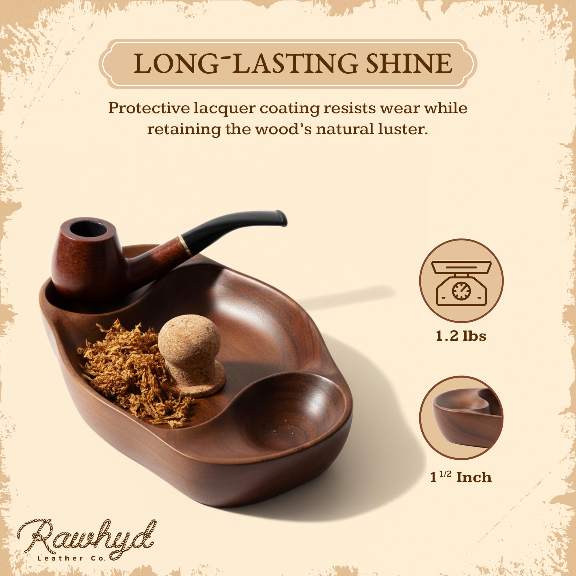 RAW HYD lacquered walnut grain close-up for easy-clean protective finish