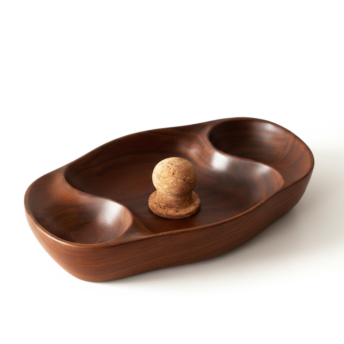 RAW HYD front view of walnut ashtray showing stable base and vintage look