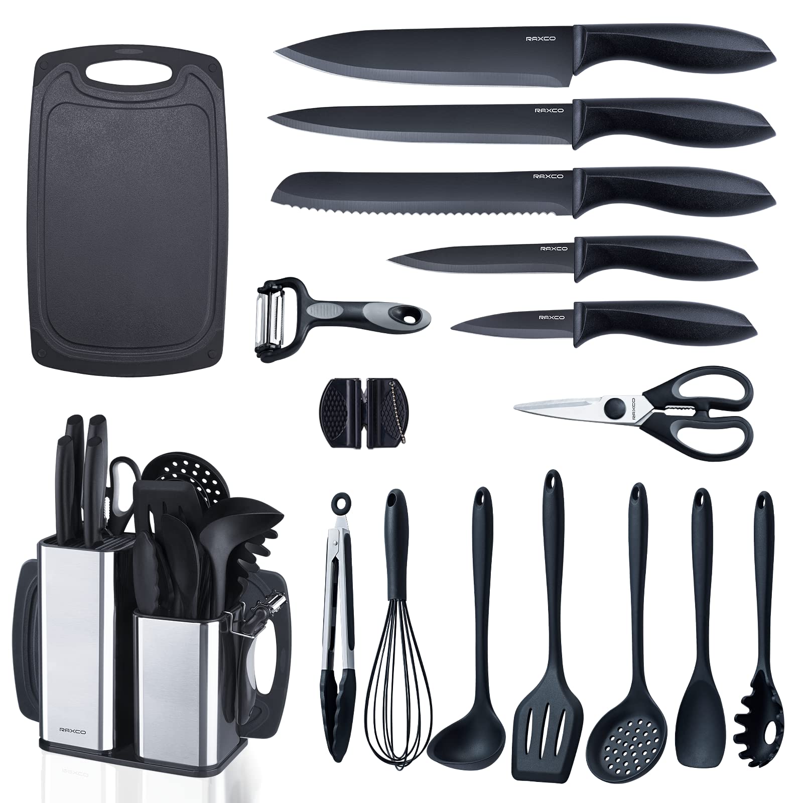 RAXCO front view of full black 18-piece set showing organized storage benefit