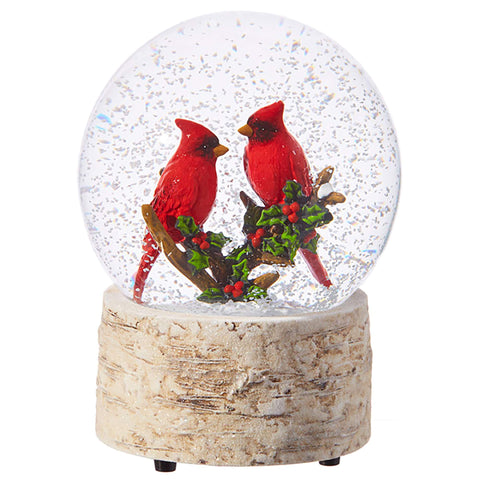 Raz cardinal snow globe front view showing holiday scene and festive charm