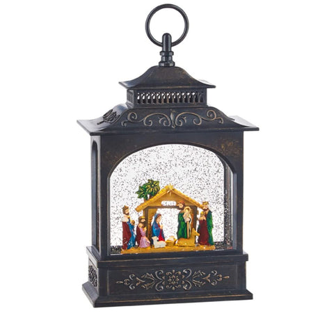RAZ Imports nativity lantern front view adds warm holiday glow