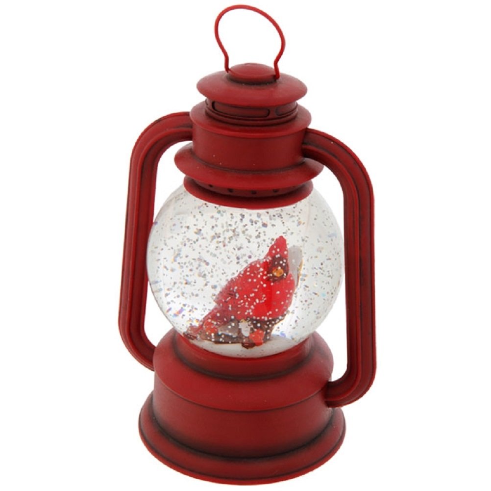 RAZ Imports red lantern front view with warm LED glow and cardinal