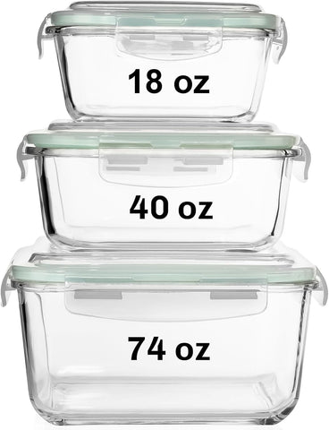 Razab front packaging of six-piece glass storage set showing sizes and lids for easy identification