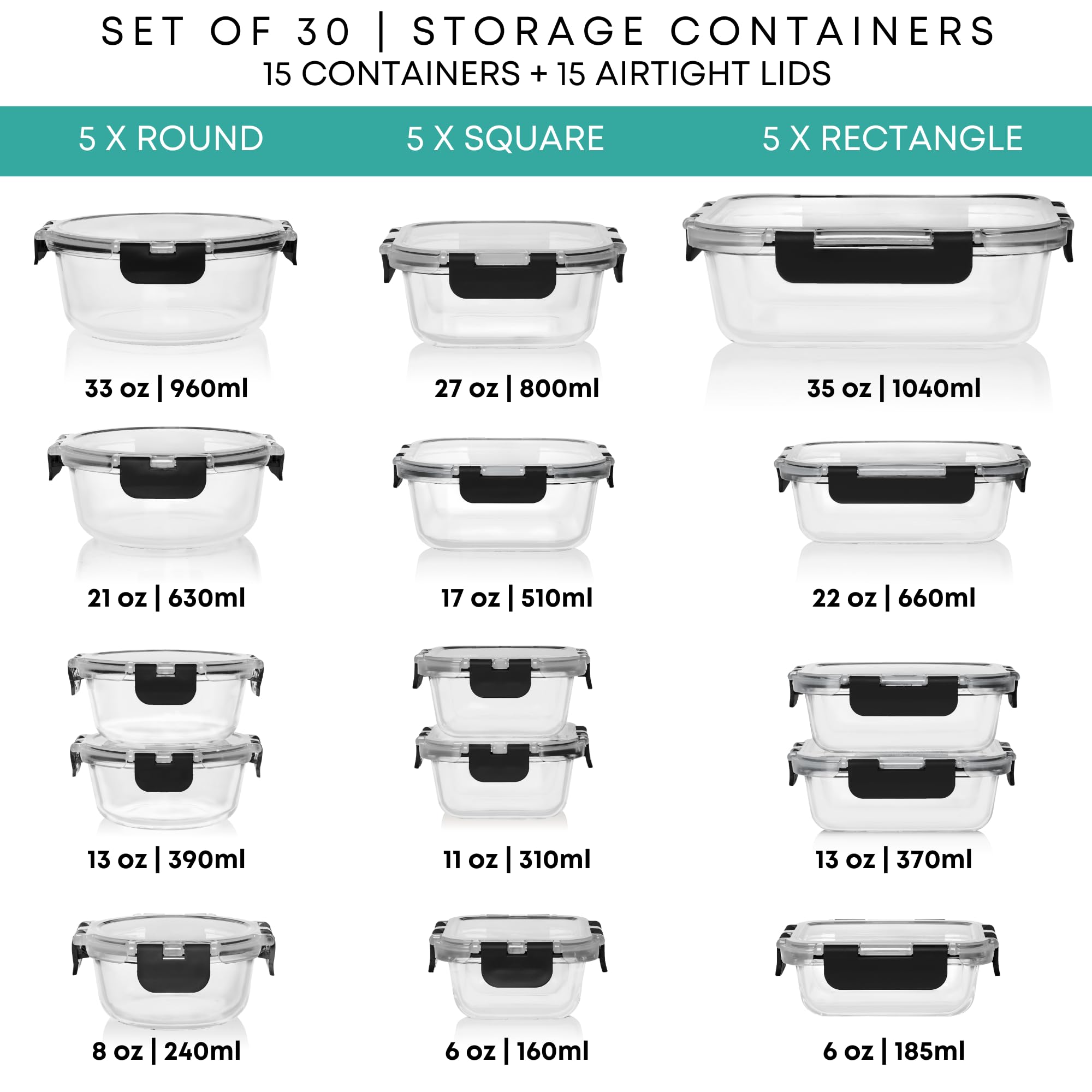 Razab stack of rectangular glass containers demonstrating space-saving stacking